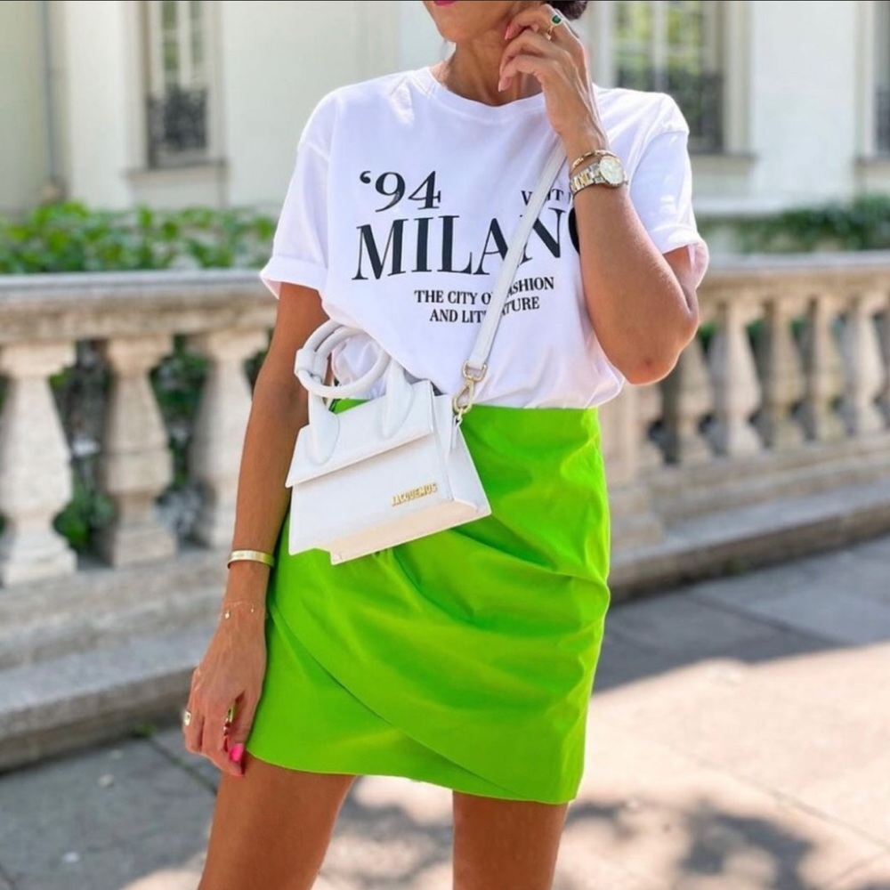 Neon green mini skirt